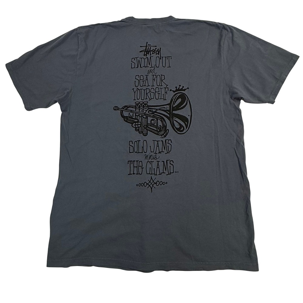 Stussy Solo Jams Graphic T-Shirt Blue Short Sleeve L